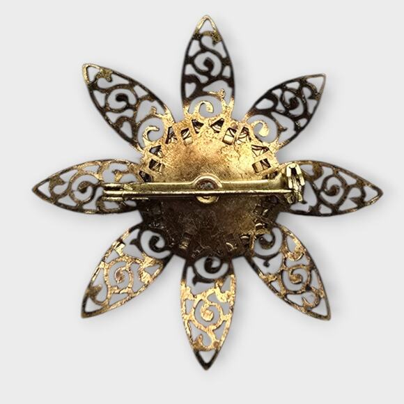 Blue Moonglow Brooch Vintage Sunburst Flower Pin - Picture 4 of 5